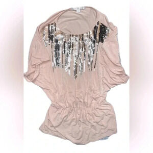 Boston proper peach pink sequin loose fit boho top